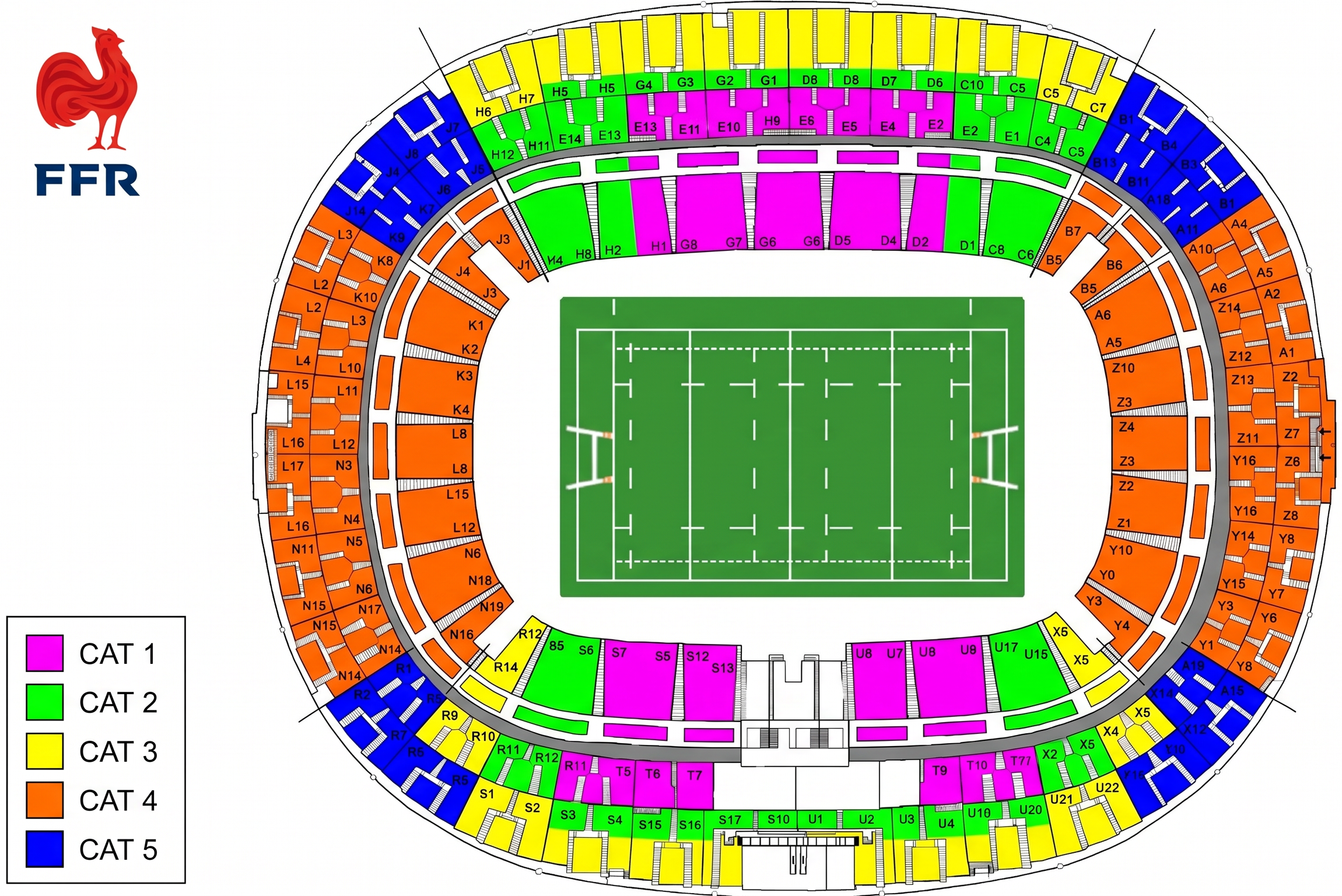 Plan du Stade de France, catégories 1 à 5